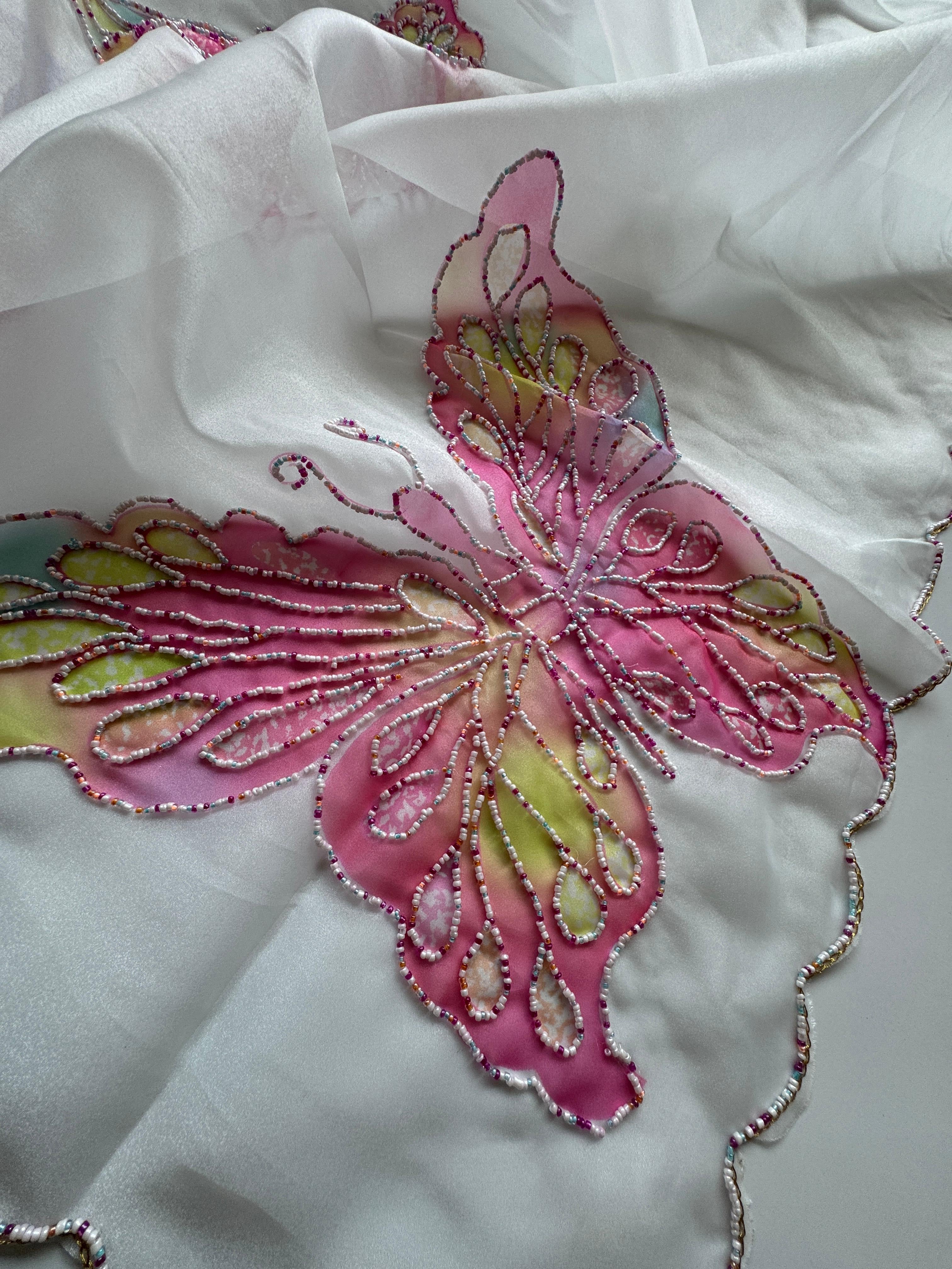 Butterfly Handwork Saree(White)