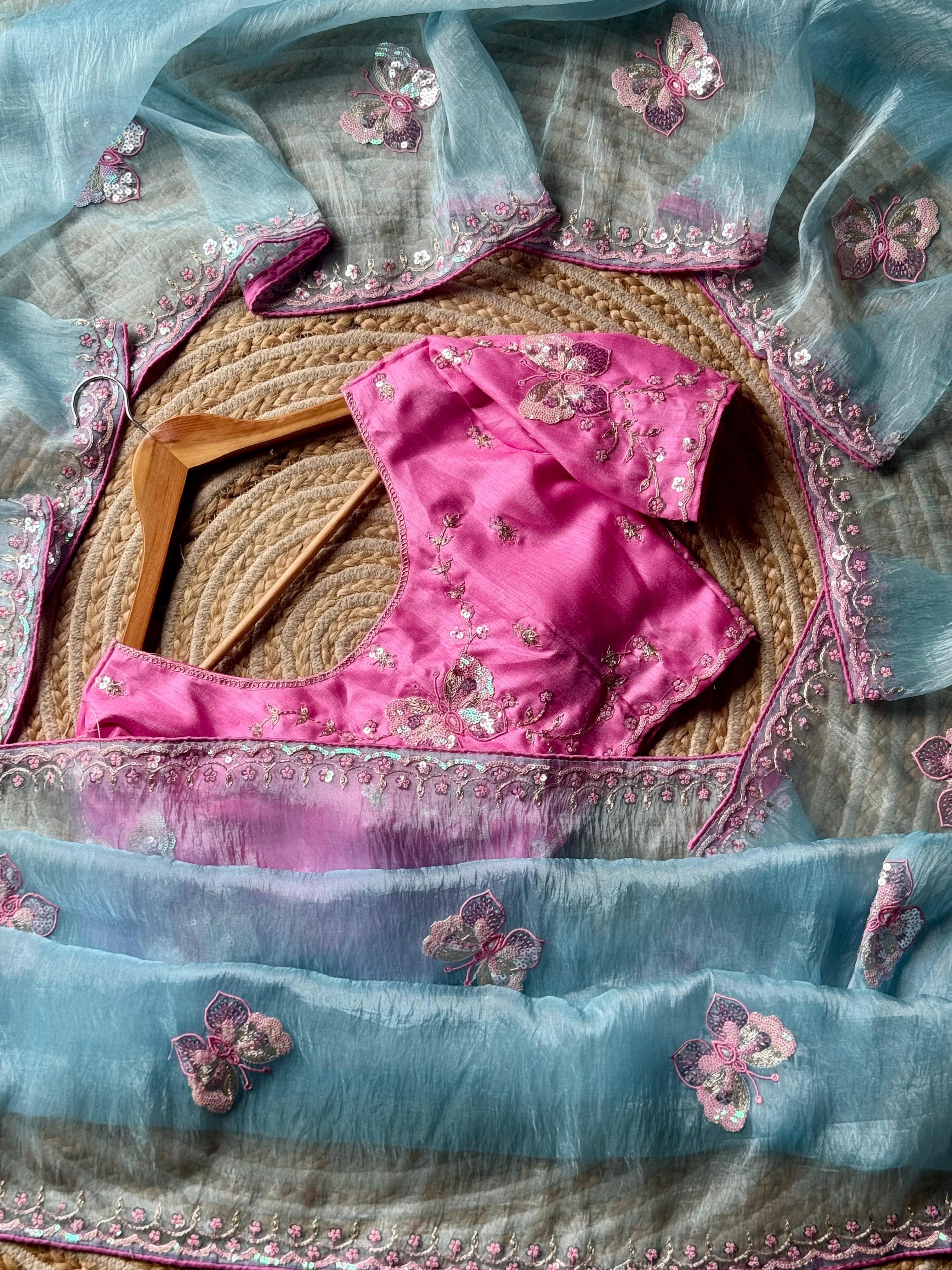 Butterfly Whisper Saree(Sky)