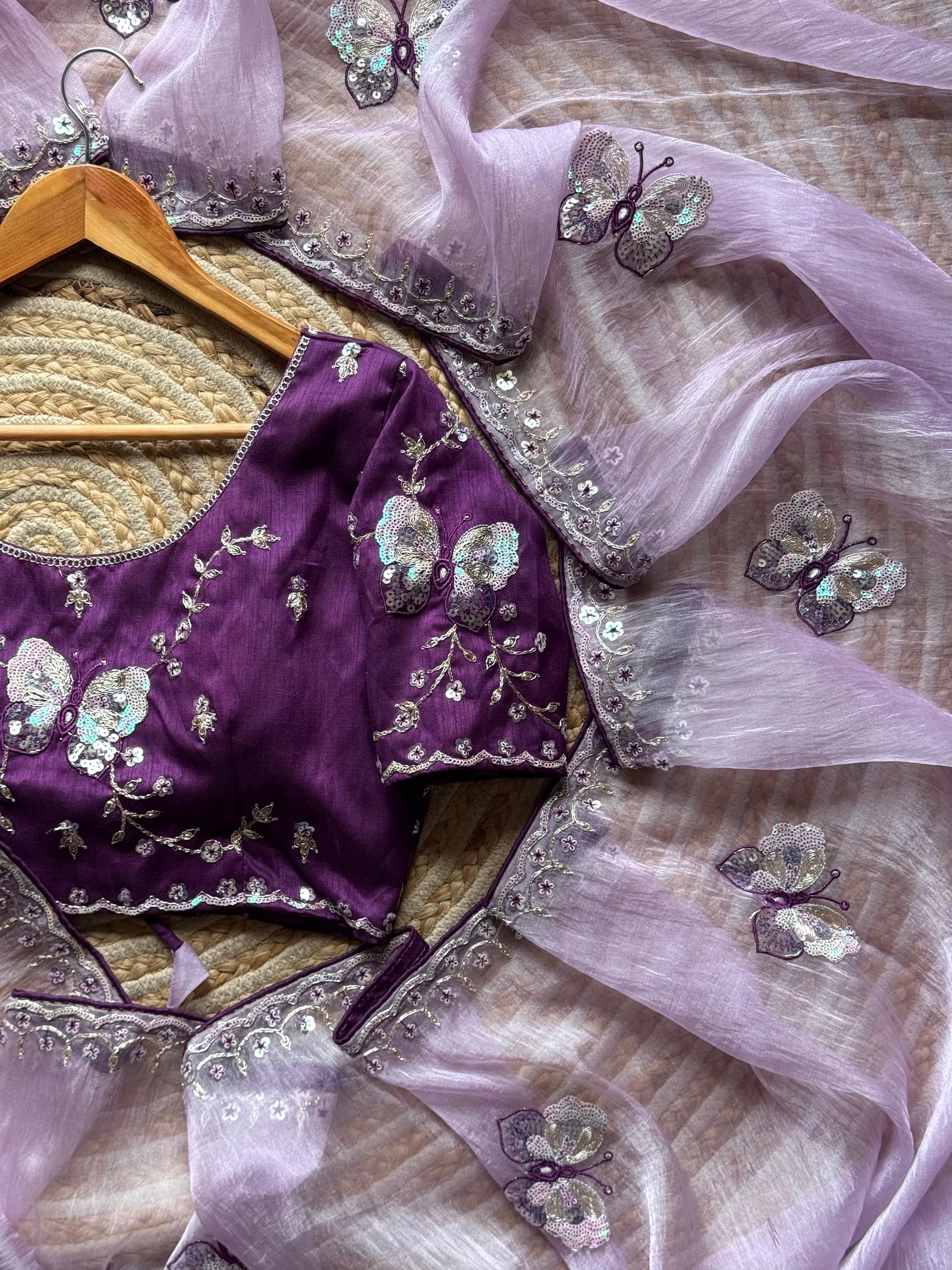 Butterfly Whisper Saree(Purple)