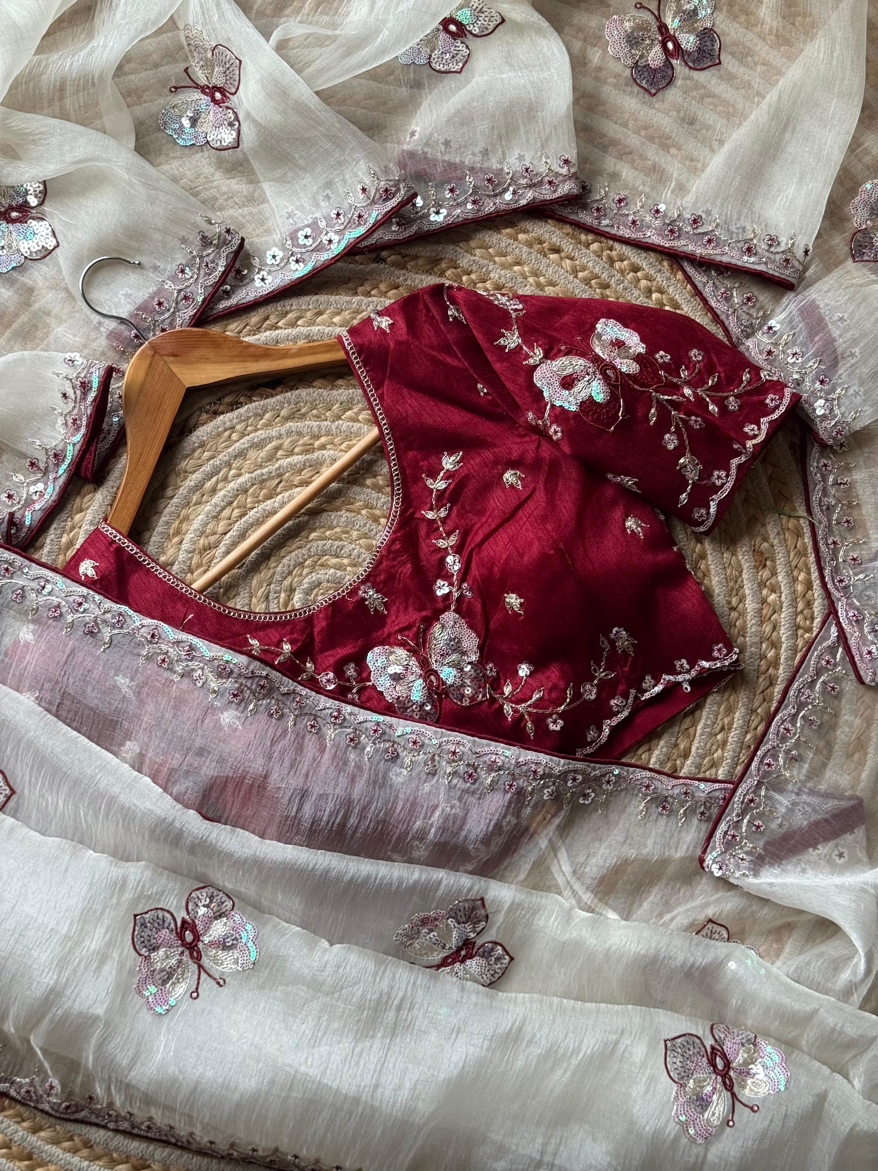 Butterfly Whisper Saree(white)