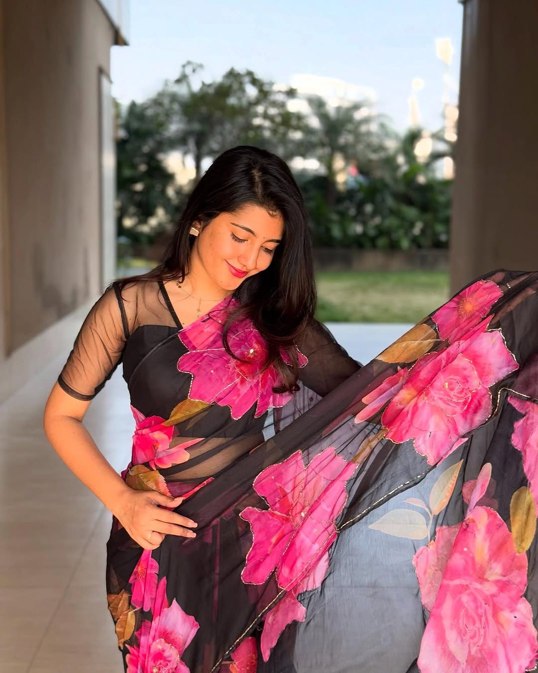 Black Floral Saree